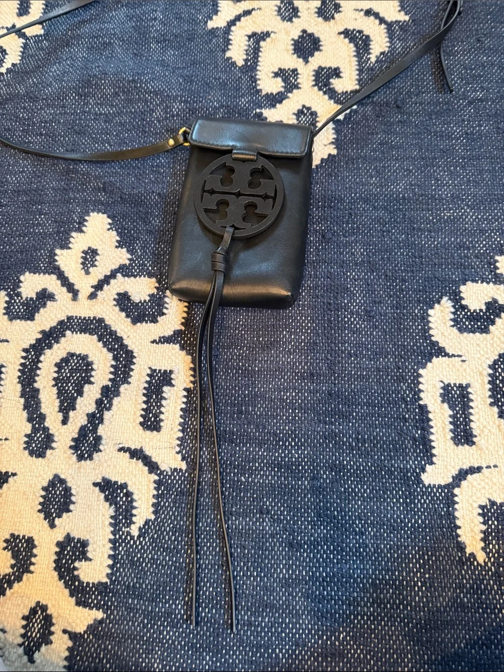 Tory Burch Black Leather Logo Phone Pouch Crossbody